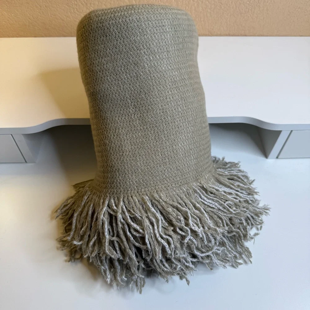 Williams Sonoma Tan Fringed Throw